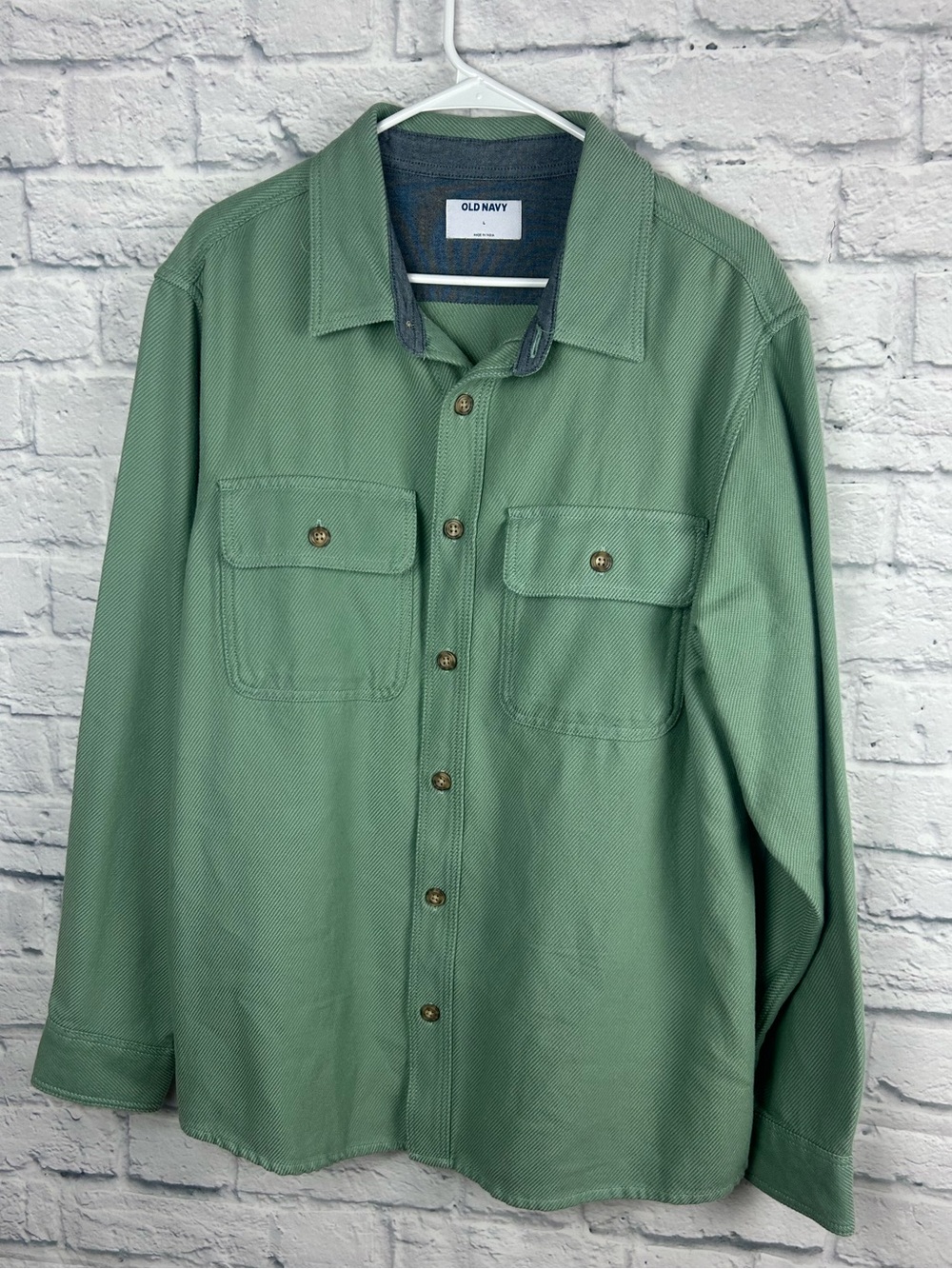 Old Navy Green Cotton Twill Utility Shirt Jacket Shacket Button Front Large - Picture 2 of 6